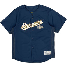  Age 10-12 Majestic Milwaukee Brewers Baseball Jersey - Large - Navy Polyester