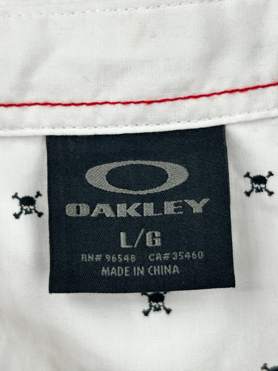 Oakley Skull Printed Short Sleeve Shirt - Large - White Cotton Blend