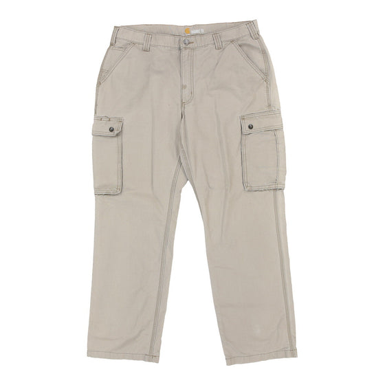 Heavily Worn Carhartt Cargo Cargo Trousers - 37W 31L Cream Cotton cargo trousers Carhartt   