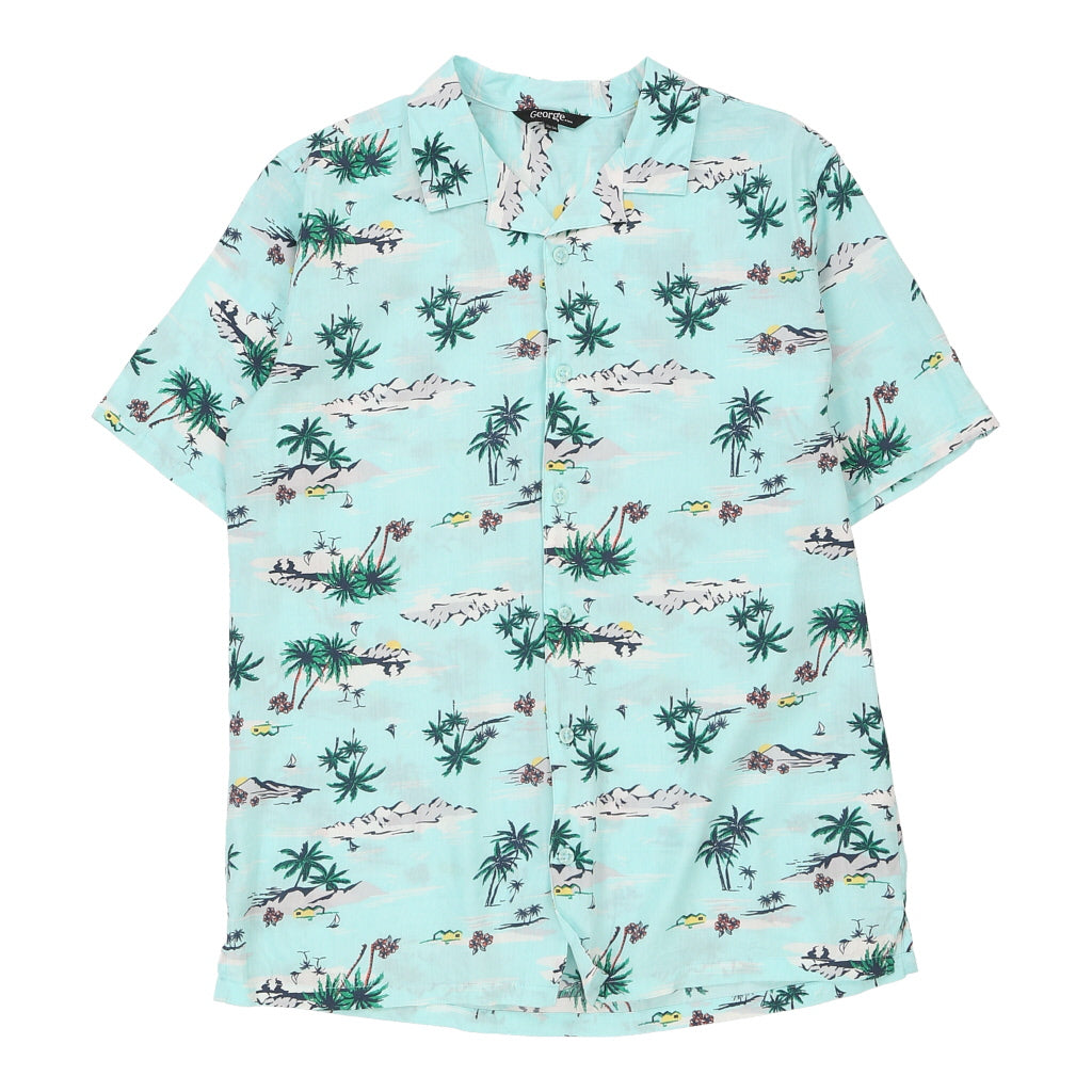 George Hawaiian Shirt - Small Blue Cotton – Thrifted.com