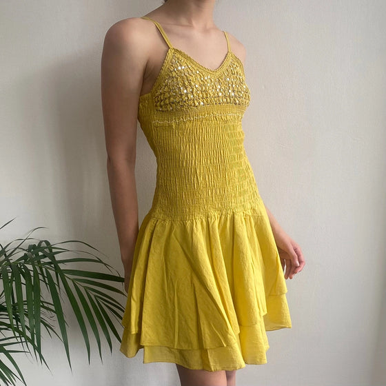 Vintage yellow Unbranded Mini Dress - womens small