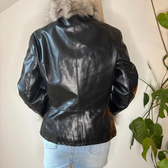 Vintage black Please Leather Jacket - womens large