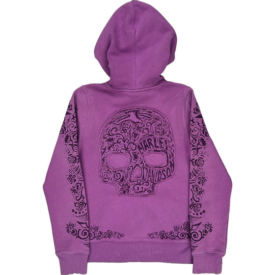 Harley Davidson Graphic Hoodie - Small - Purple Cotton