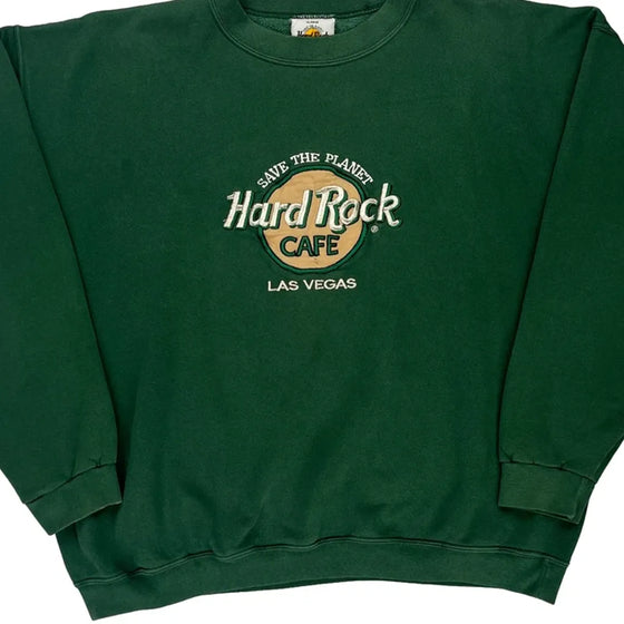 Las Vegas Hard Rock Cafe Spellout Sweatshirt - XL Green Cotton Blend