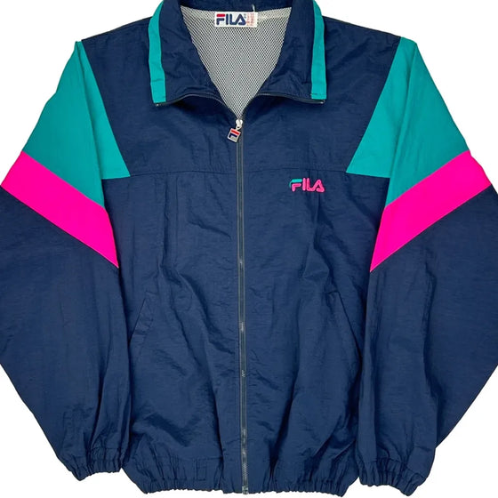 Colorblock Design Fila Jacket - Large Navy Polyester