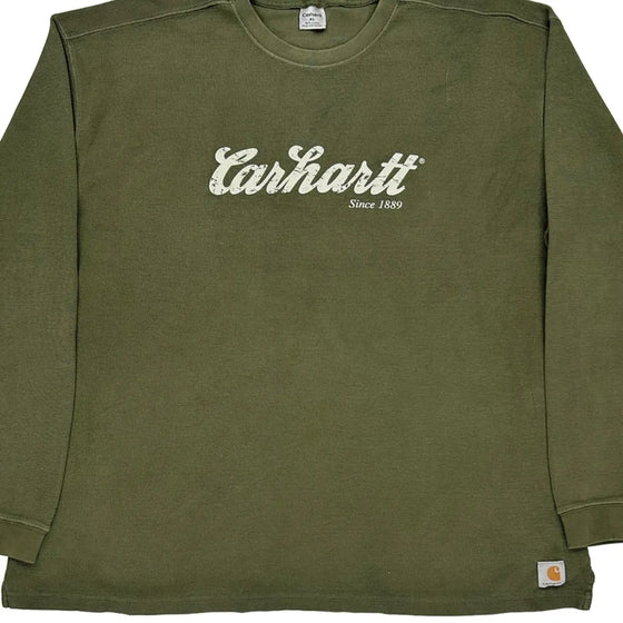 Carhartt Spellout Long Sleeve T-Shirt - XL Green Cotton