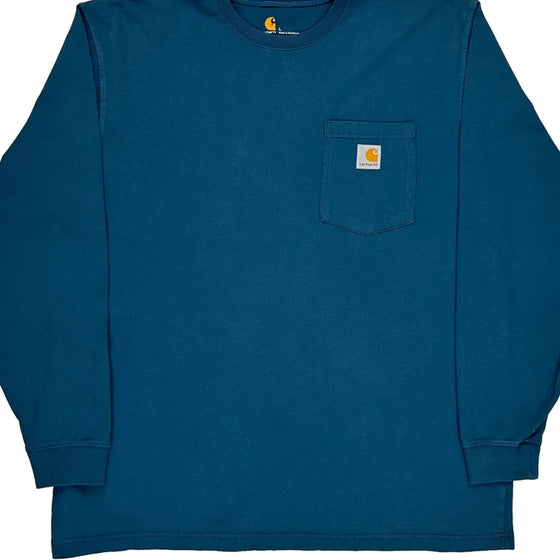 Pocket Carhartt Long Sleeve T-Shirt - Large Blue Cotton