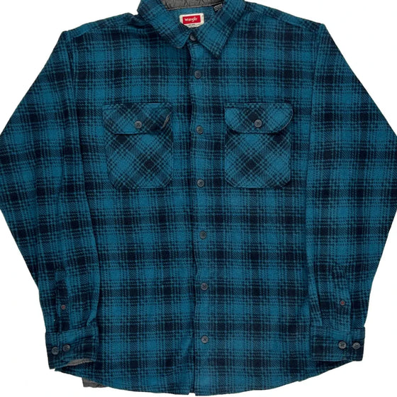 Wrangler Checked Flannel Shirt - Large Blue Polyester