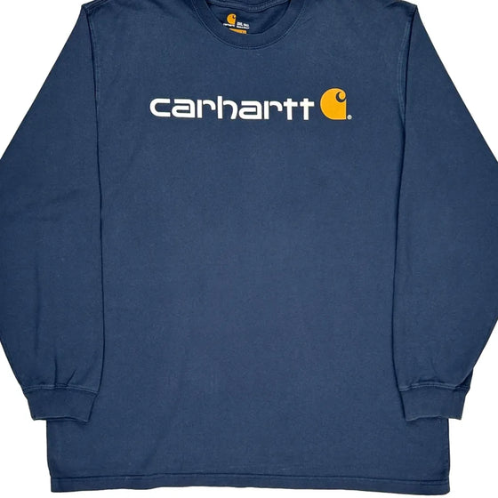 Carhartt Spellout Long Sleeve T-Shirt - 2XL Navy Cotton