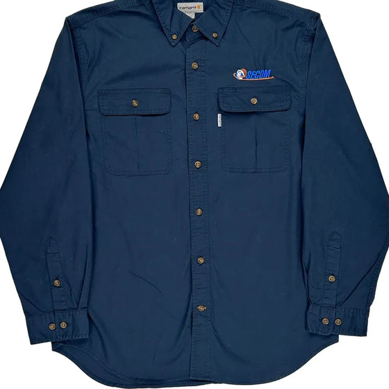 Secom Logo Carhartt Collared Shirt - Large Blue Cotton Blend