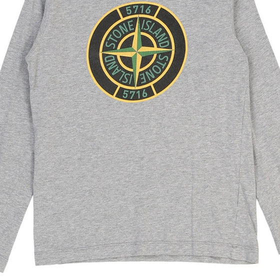 Age 12 Stone Island Spellout Long Sleeve T-Shirt - Medium Grey Cotton