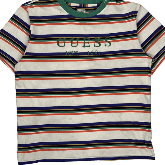 Striped Guess Graphic T-Shirt - Large Multicoloured Cotton