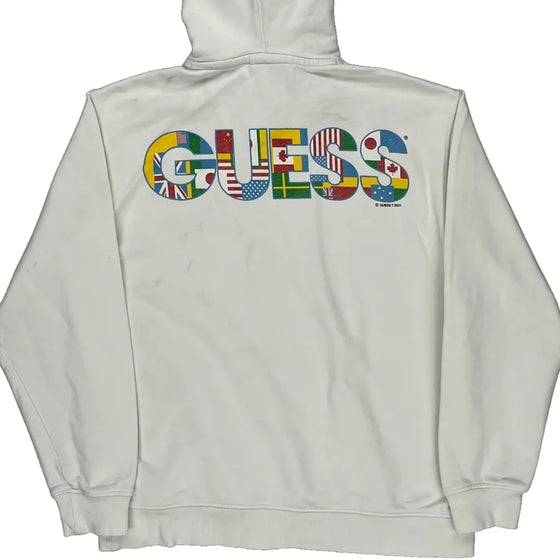 Around The World Guess Graphic Hoodie - Medium White Cotton Blend