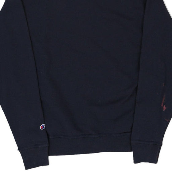 Champion Spellout Hoodie - Medium Navy Cotton Blend - Thrifted.com