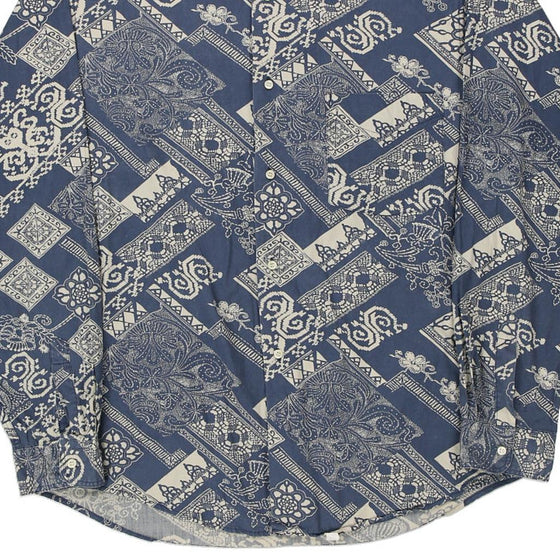 Vintage blue Knitter Patterned Shirt - mens x-large