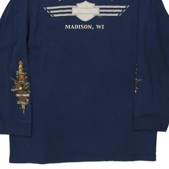 Vintage blue Madison, WI Harley Davidson Long Sleeve T-Shirt - mens large