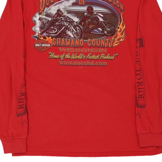 Vintage red Shawano County, Wisconsin Harley Davidson Long Sleeve T-Shirt - mens large