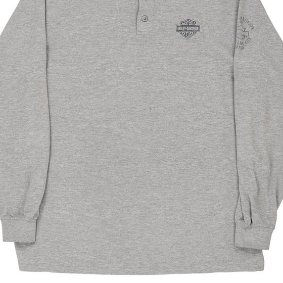 Vintage grey Harley Davidson Long Sleeve Polo Shirt - mens x-large