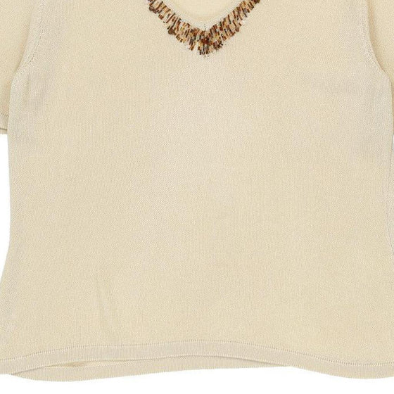 Unbranded V-neck Top - Large Cream Cotton Blend - Thrifted.com