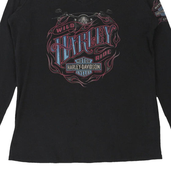 Vintage black Alberta, Canada Harley Davidson Long Sleeve Top - womens medium