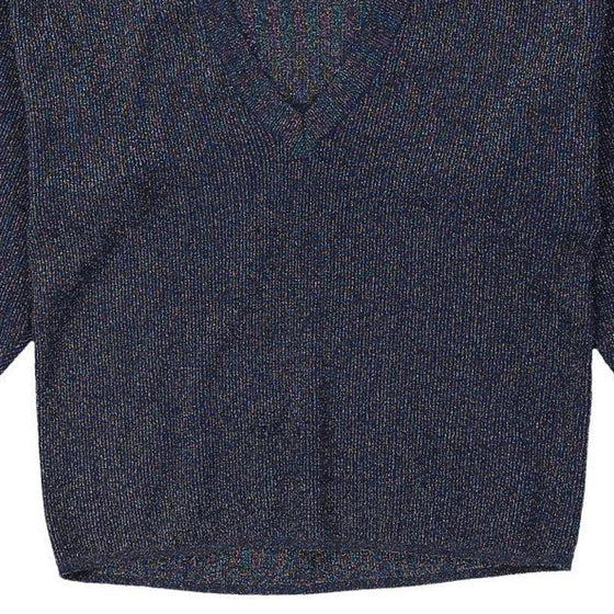 Benetton V-neck Jumper - Medium Blue Cotton