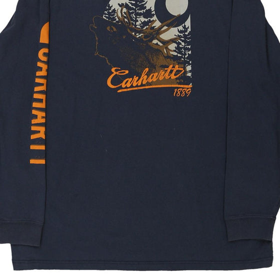 Pre-Loved navy Carhartt Long Sleeve T-Shirt - mens x-large