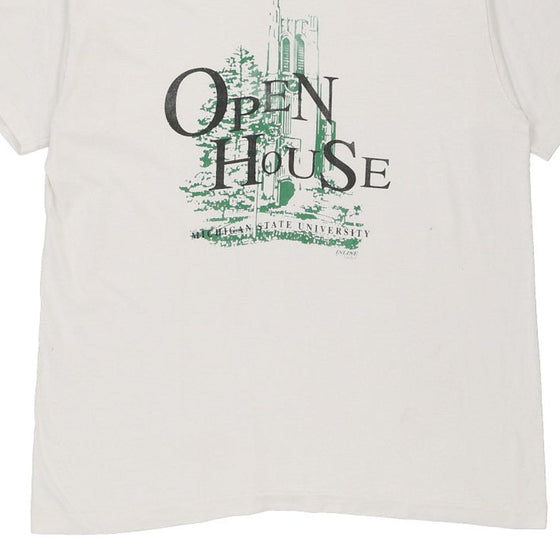 Vintage white Single Stitch Made in USA Open House Michigan State University Fruit Of The Loom T-Shirt - mens x-large