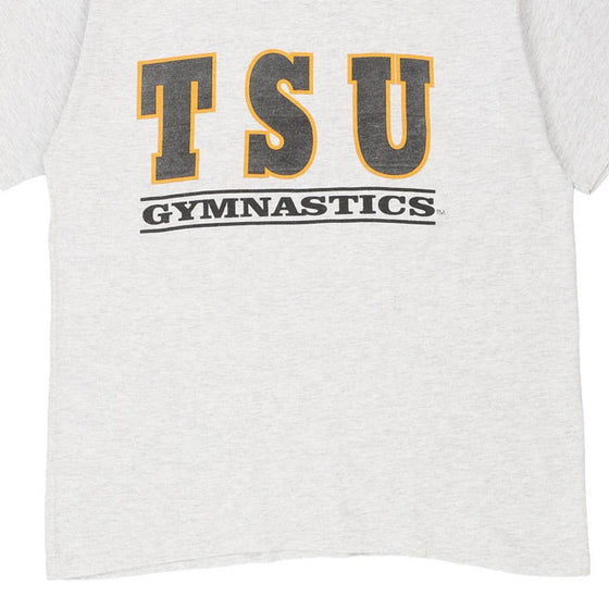 Vintage grey Single Stitch Made in USA TSU Gymnastics Travaux T-Shirt - mens large