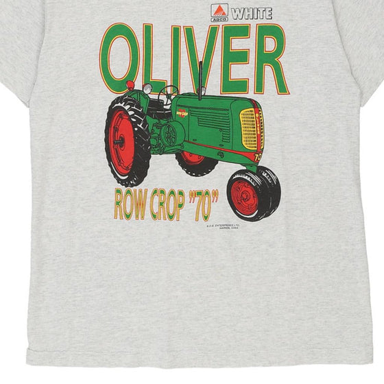 Vintage grey Single Stitch Made in USA Oliver Row Crop Fruit Of The Loom T-Shirt - mens medium