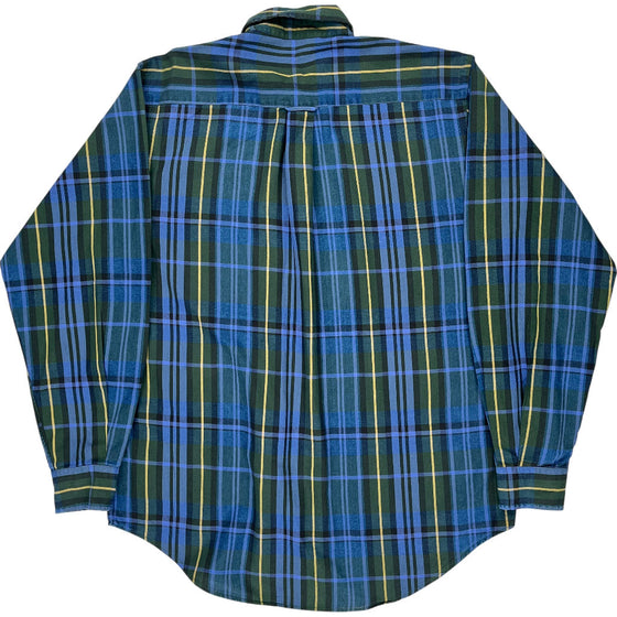 Nautica Plaid Long Sleeve Shirt - Medium - Blue Cotton