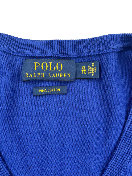 Polo Ralph Lauren V-Neck Jumper - X-Large - Blue Cotton