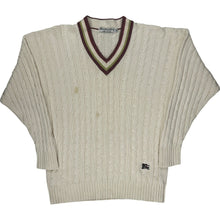  Burberrys V-Neck Cable Knit Jumper - Small - White Cotton