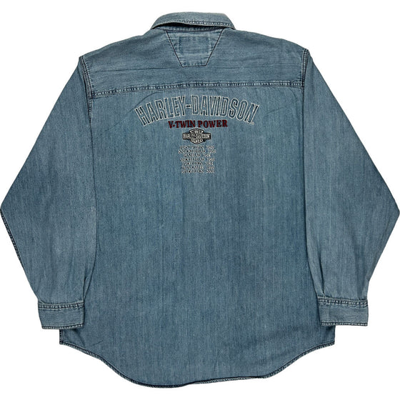 Harley Davidson Denim Shirt - XL - Blue Cotton