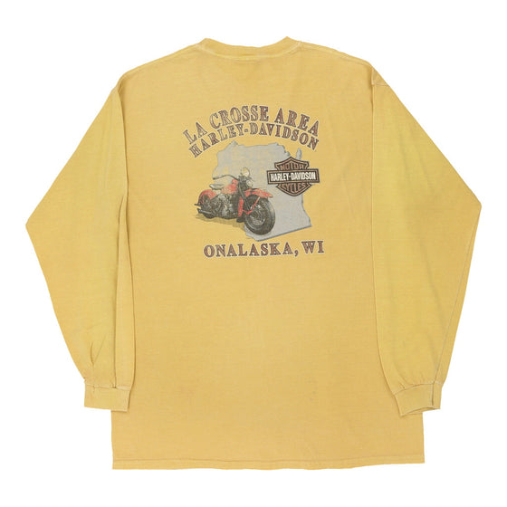 Vintage yellow Onalaska Harley Davidson Long Sleeve T-Shirt - mens large