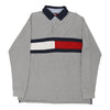 Vintage grey Tommy Hilfiger Long Sleeve Polo Shirt - mens large