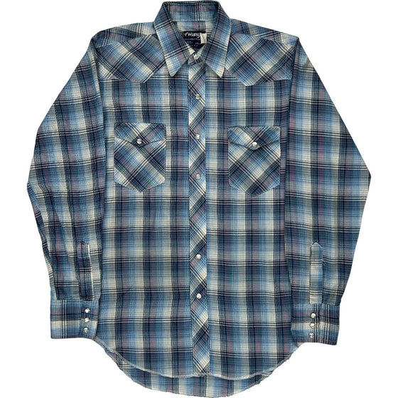 Wrangler Plaid Western Shirt - Medium - Blue Cotton