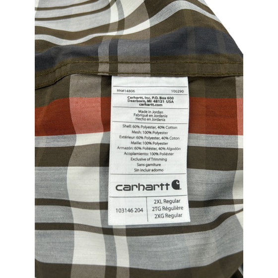 Carhartt Plaid Short Sleeve Shirt - 2XL - Brown Polyester Cotton