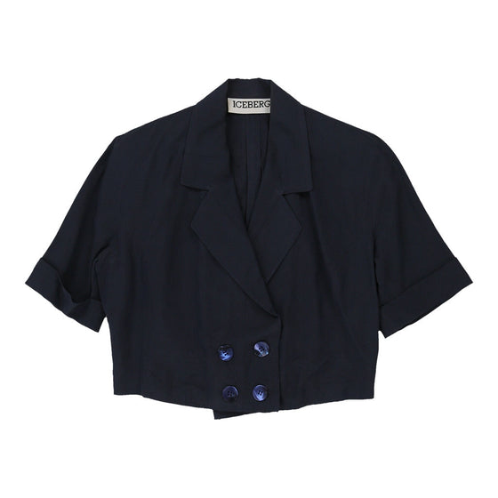 Iceberg Cropped Blazer - Large Navy Silk Blend