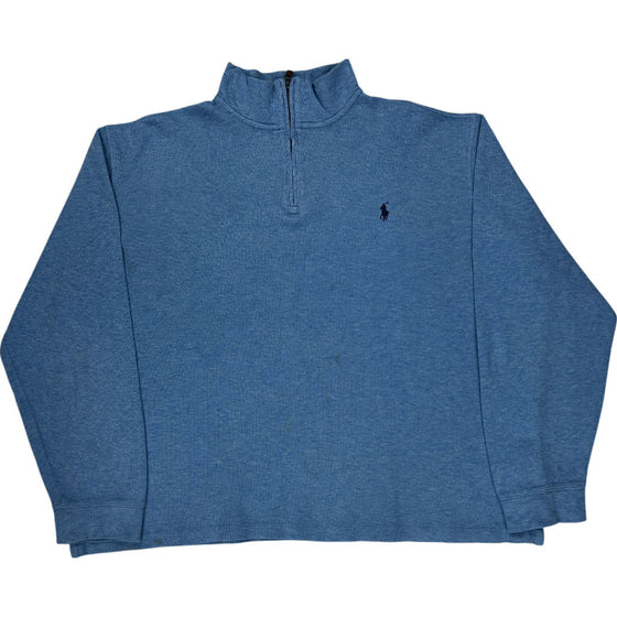 Polo Ralph Lauren Estate Rib 1/4 Zip Sweatshirt - XL - Blue Cotton Blend