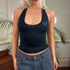 Vintage black Onyx Jeans Halterneck Top - womens x-small