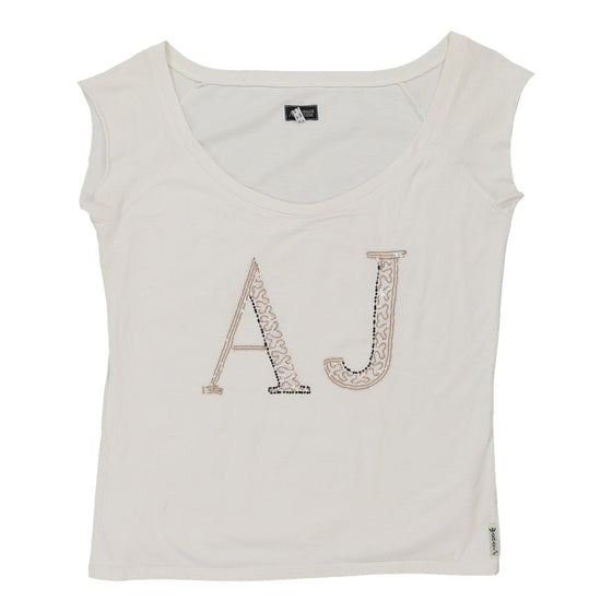 Armani Jeans Spellout Top - Large White Cotton