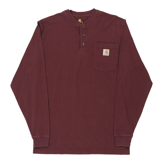 Pre-Loved burgundy Carhartt Long Sleeve T-Shirt - mens small