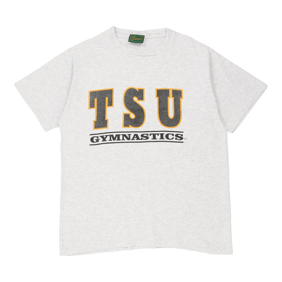 Vintage grey Single Stitch Made in USA TSU Gymnastics Travaux T-Shirt - mens large