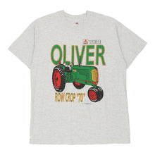  Vintage grey Single Stitch Made in USA Oliver Row Crop Fruit Of The Loom T-Shirt - mens medium