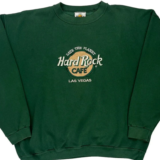 Las Vegas Hard Rock Cafe Spellout Sweatshirt - XL Green Cotton Blend