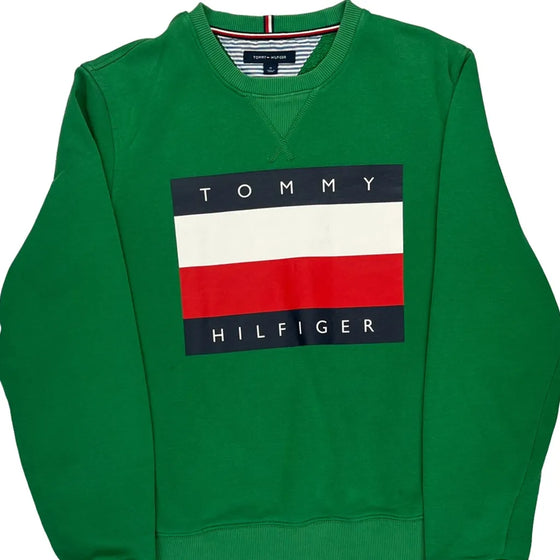 Tommy Hilfiger Spellout Sweatshirt - Medium Green Cotton Blend