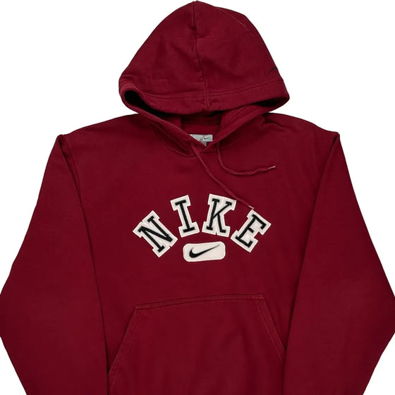 Nike Logo Nike Spellout Hoodie - Large Burgundy Cotton Blend