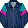 Colorblock Design Fila Jacket - Large Navy Polyester