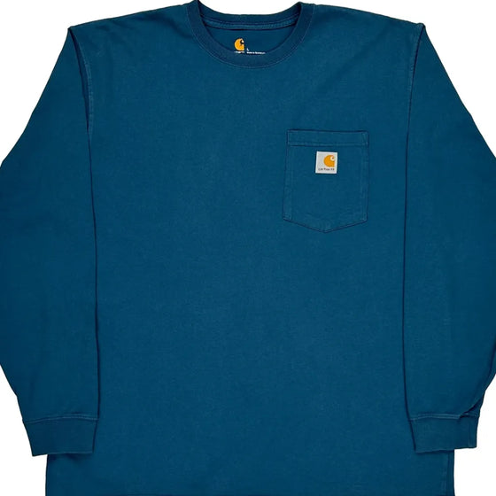 Pocket Carhartt Long Sleeve T-Shirt - Large Blue Cotton