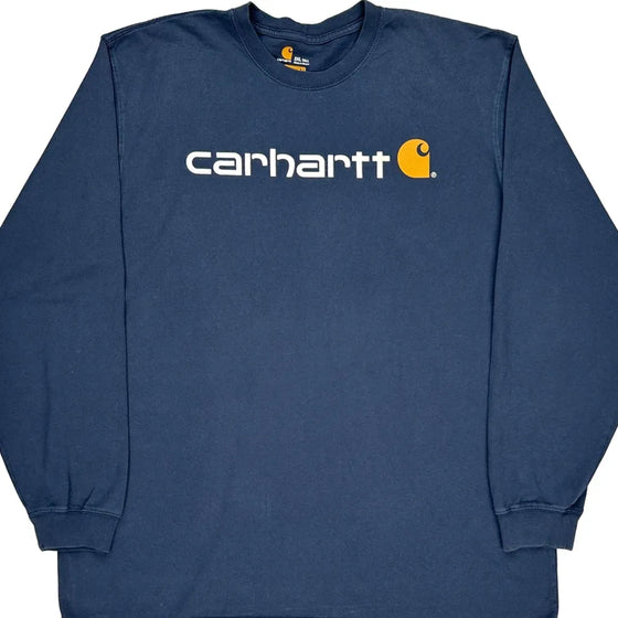 Carhartt Spellout Long Sleeve T-Shirt - 2XL Navy Cotton